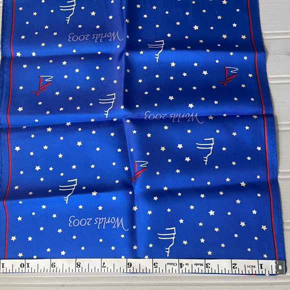 Worlds 2003 Figure Skating Design Womens Silk Scarf Vintage Blue White Red - Picture 4 of 9